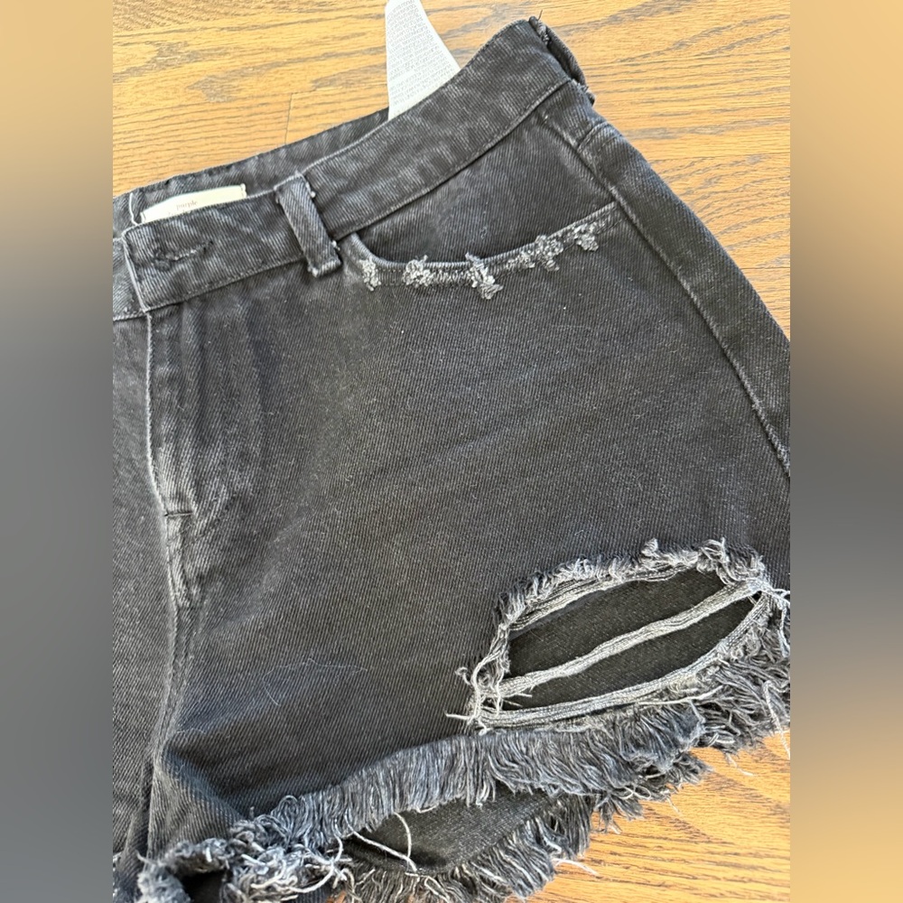 Women's Black Denim Shorts - Picture 5 of 6